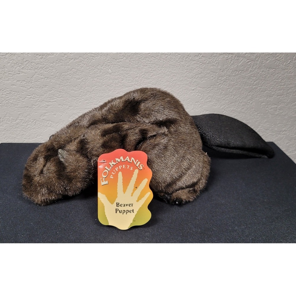 Folkmanis Beaver Hand Puppet Plush Stuffed Animal Movable Mouth w/ Tags Preowned
